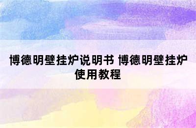博德明壁挂炉说明书 博德明壁挂炉使用教程